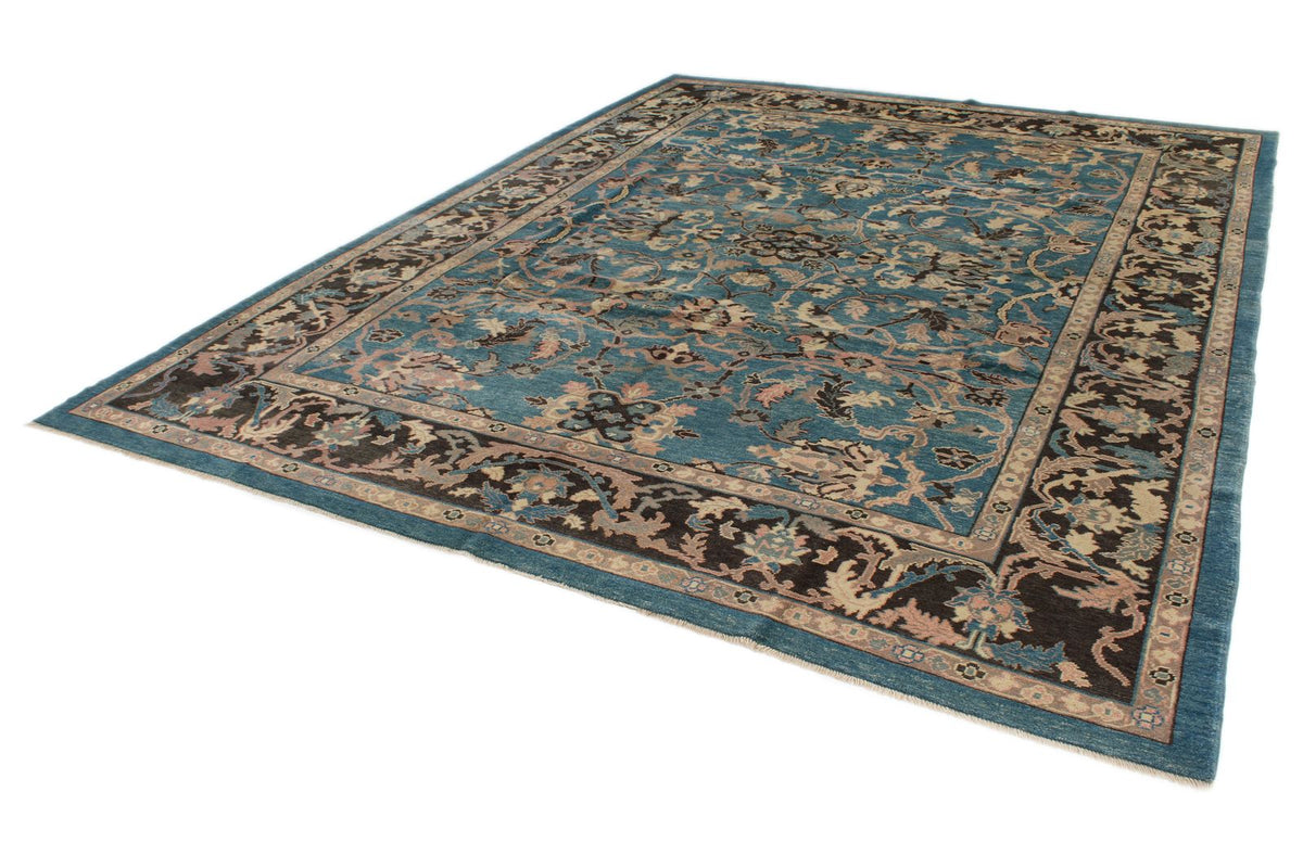 9x12 Blue and Beige Turkish Oushak Rug