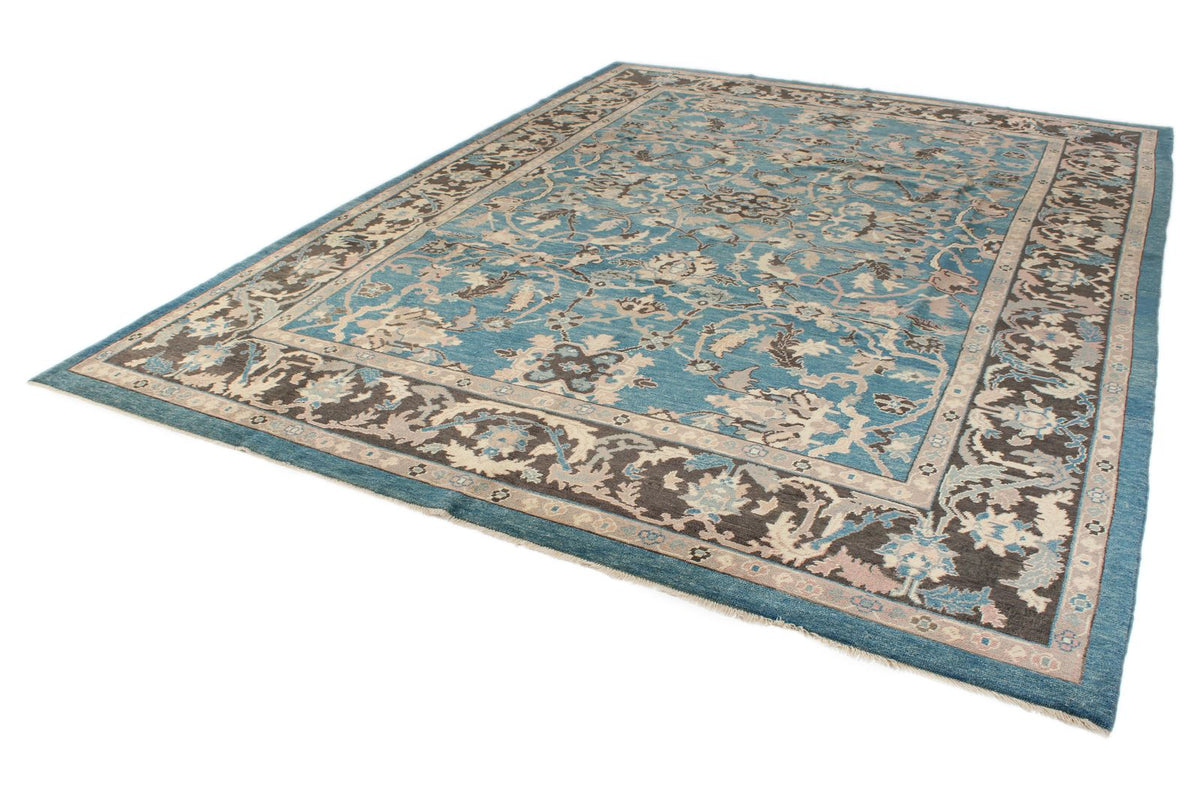 9x12 Blue and Beige Turkish Oushak Rug