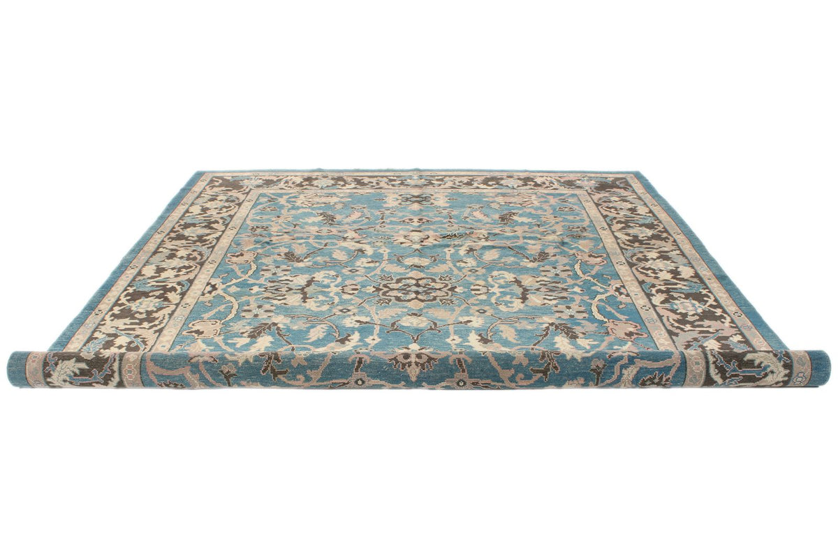 9x12 Blue and Beige Turkish Oushak Rug
