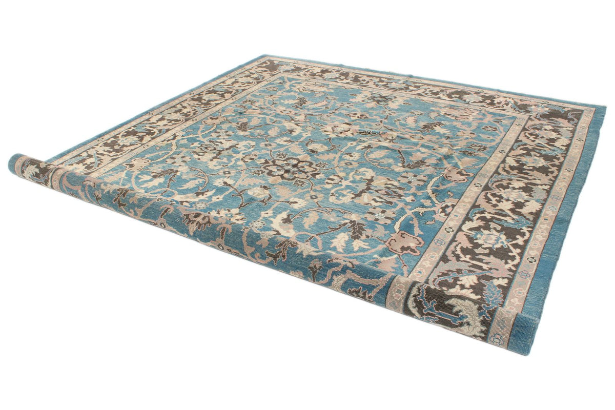 9x12 Blue and Beige Turkish Oushak Rug