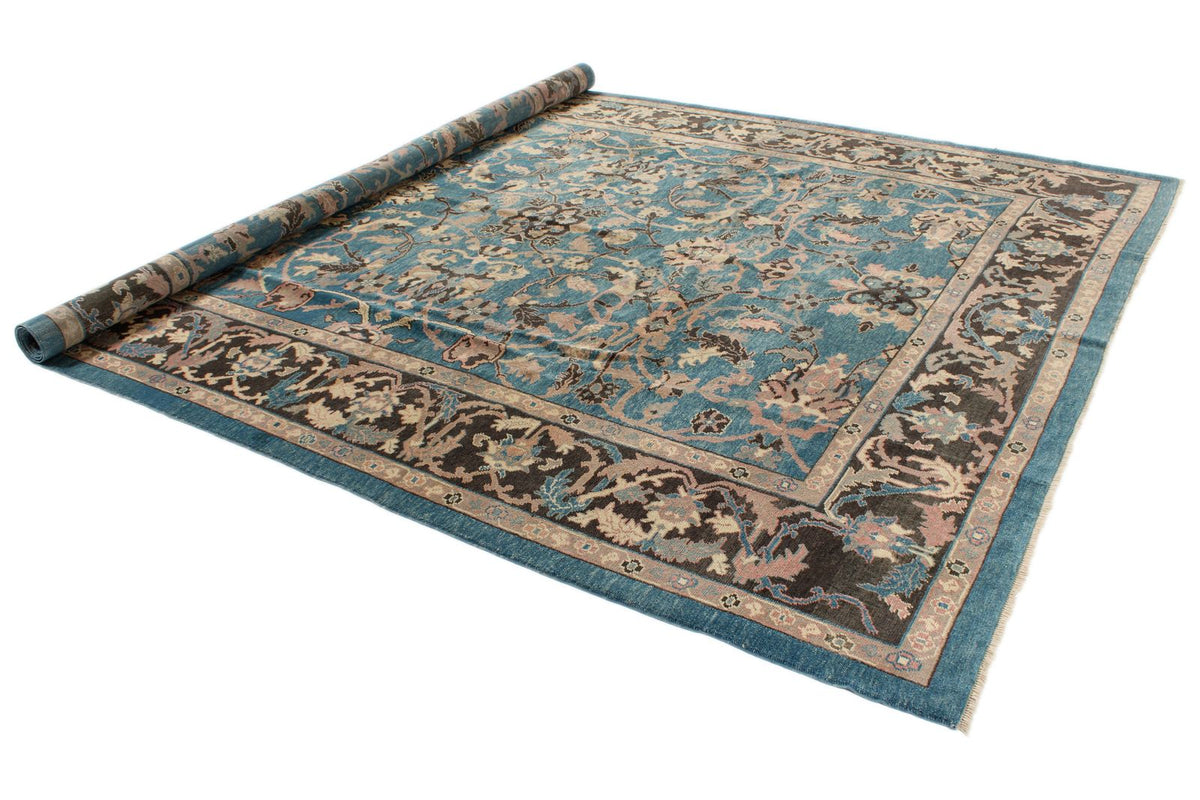 9x12 Blue and Beige Turkish Oushak Rug