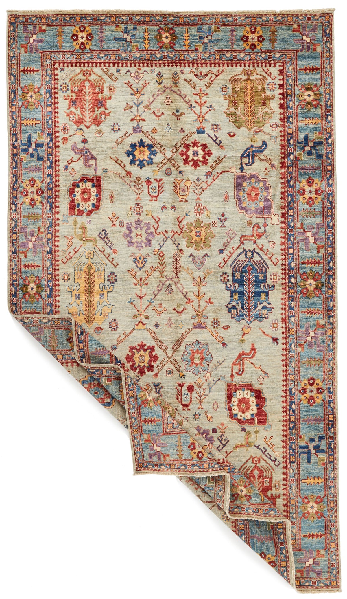 6x10 Green and Blue Anatolian Traditional Rug