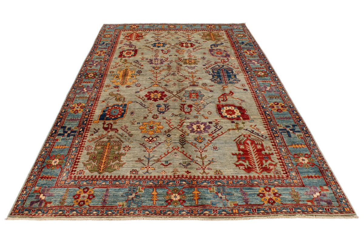 6x10 Green and Blue Anatolian Traditional Rug