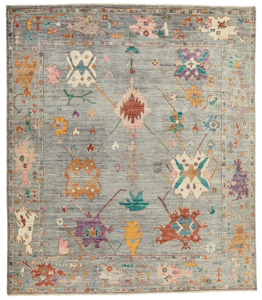 8x10 Gray and Multicolor Turkish Oushak Rug