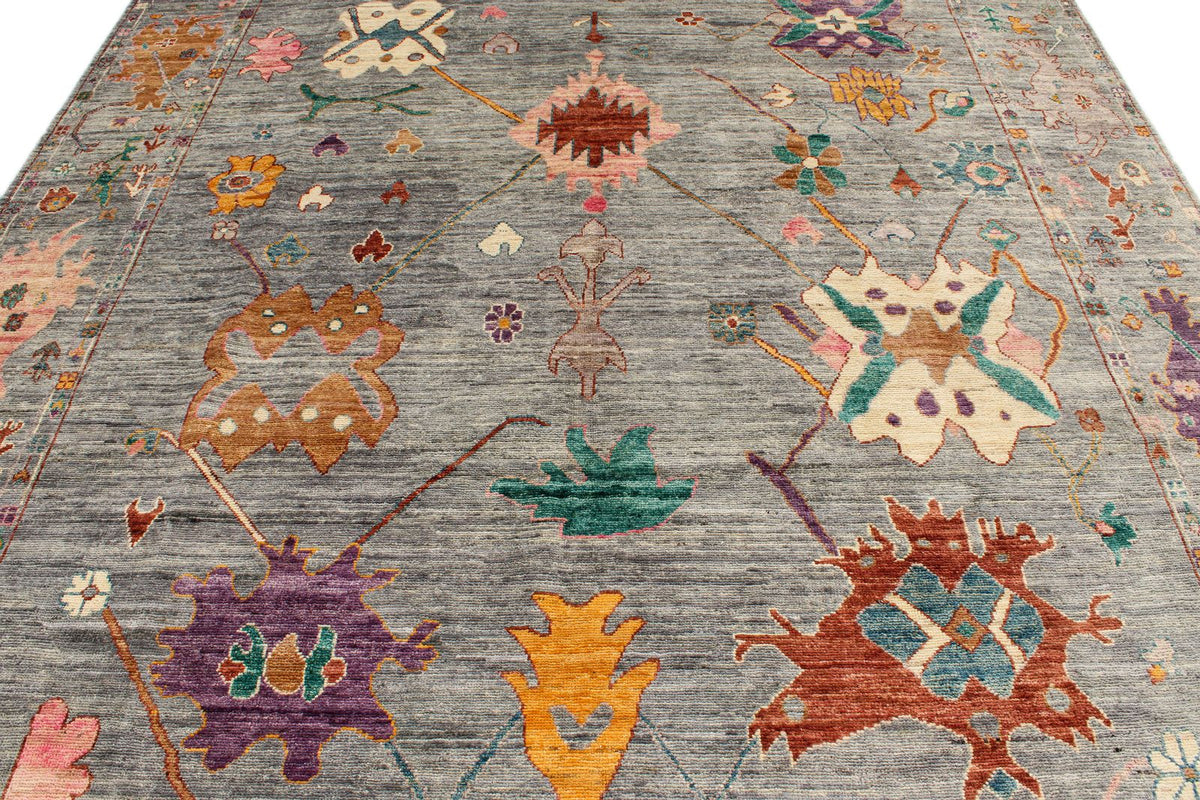 8x10 Gray and Multicolor Turkish Oushak Rug