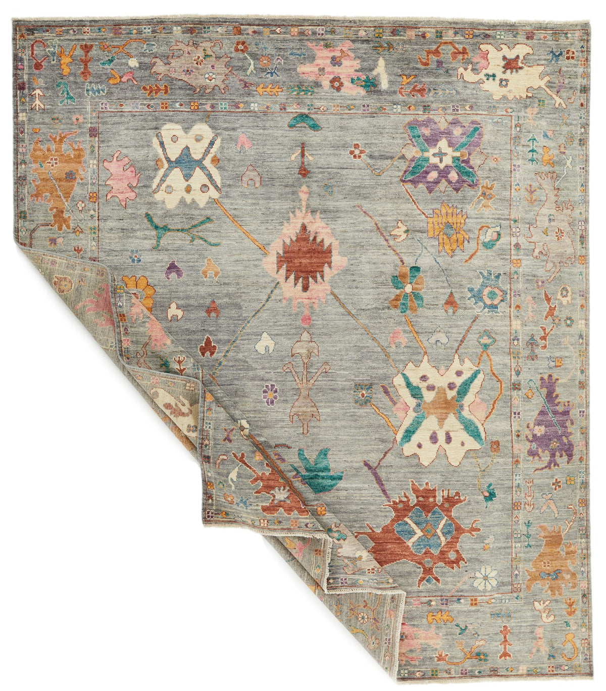 8x10 Gray and Multicolor Turkish Oushak Rug