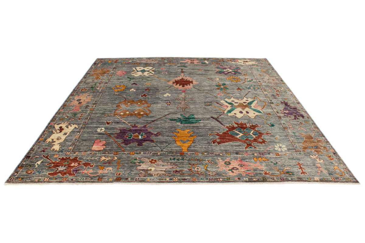 8x10 Gray and Multicolor Turkish Oushak Rug