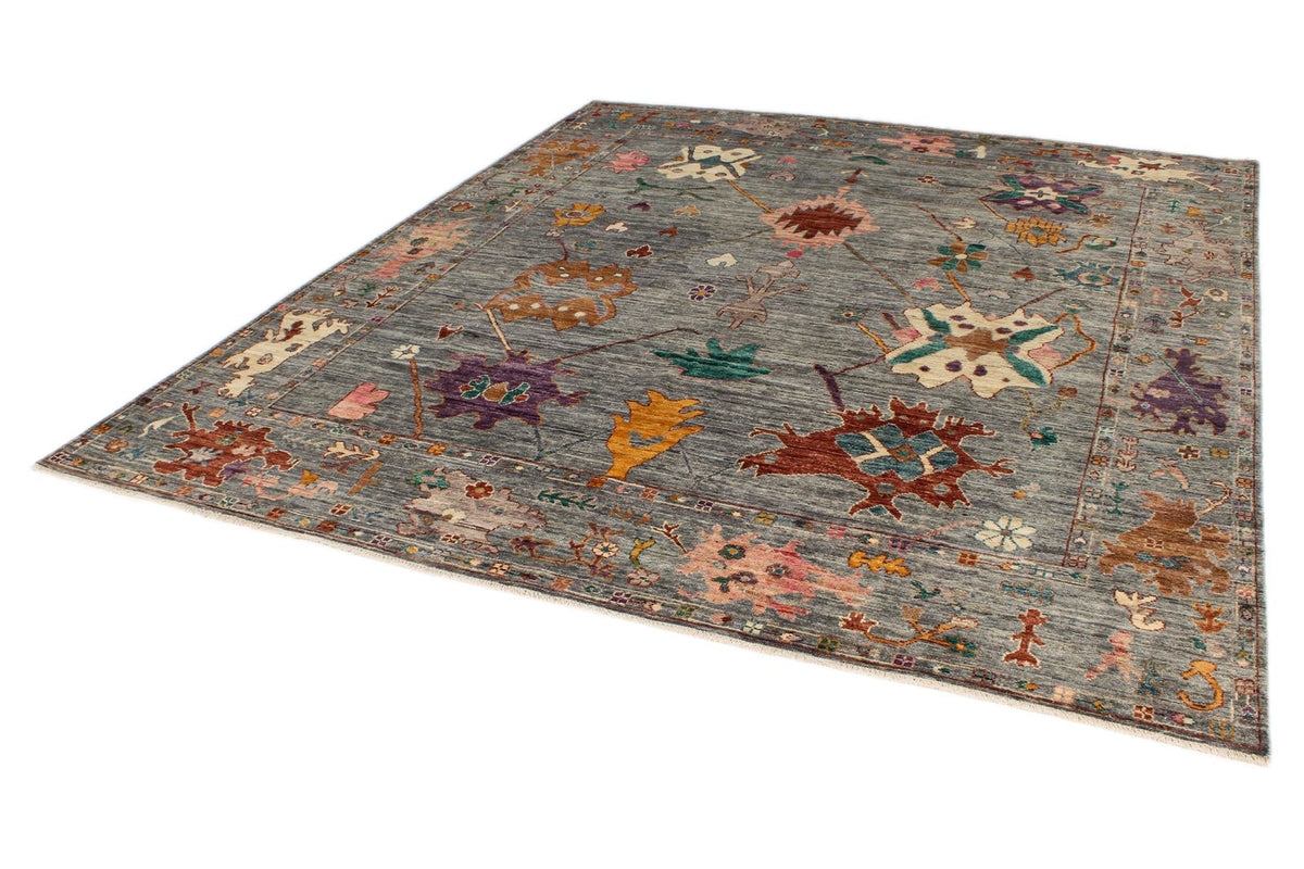 8x10 Gray and Multicolor Turkish Oushak Rug