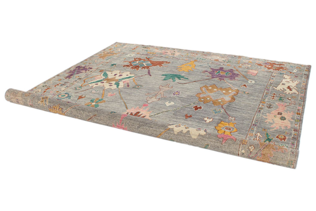 8x10 Gray and Multicolor Turkish Oushak Rug