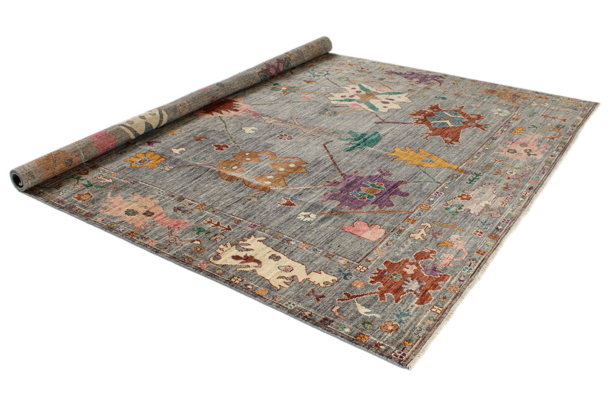 8x10 Gray and Multicolor Turkish Oushak Rug