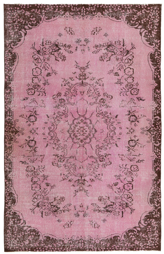 6x9 Pink and Brown Turkish Overdyed Rug