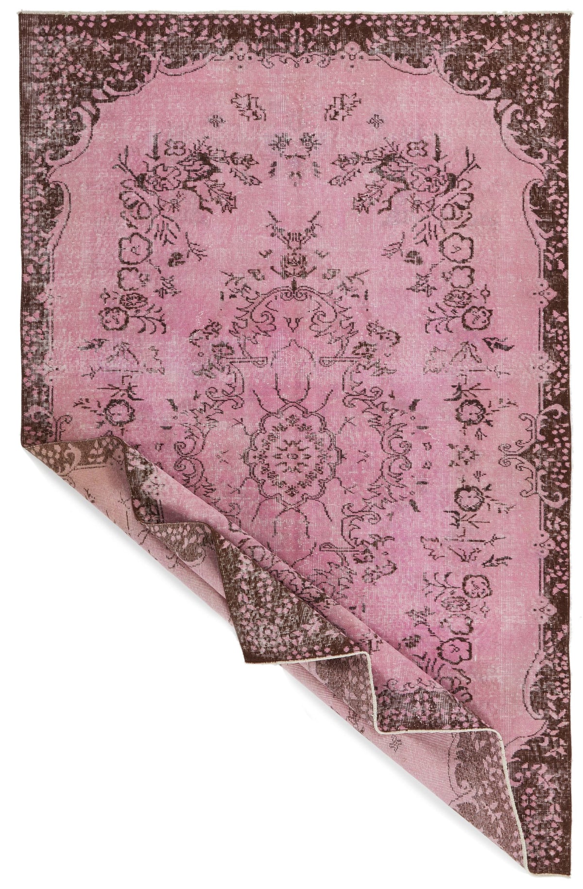 6x9 Pink and Brown Turkish Overdyed Rug