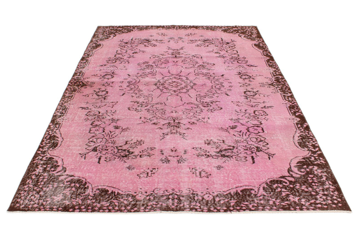 6x9 Pink and Brown Turkish Overdyed Rug