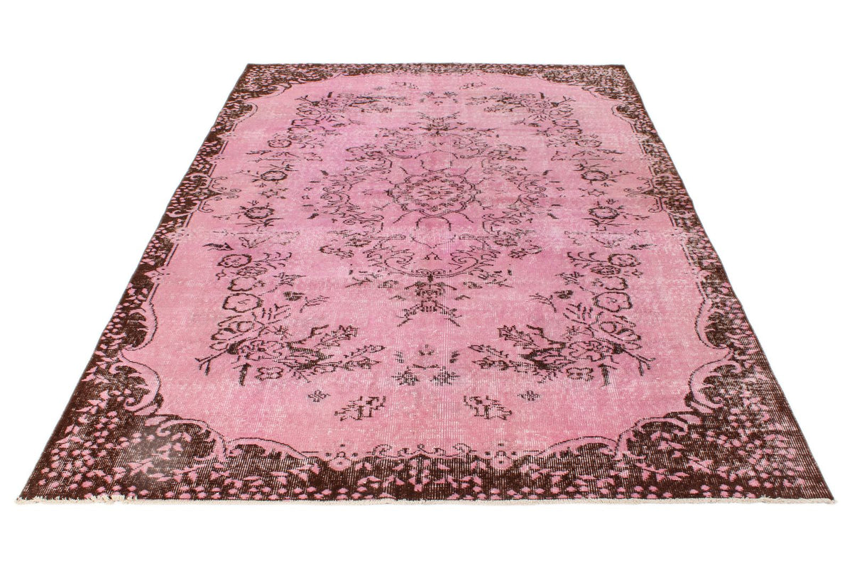 6x9 Pink and Brown Turkish Overdyed Rug