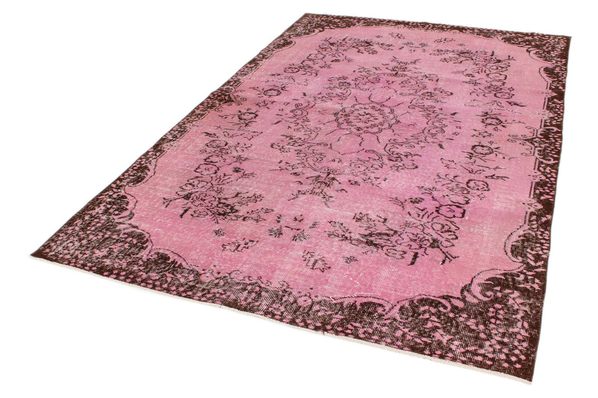 6x9 Pink and Brown Turkish Overdyed Rug