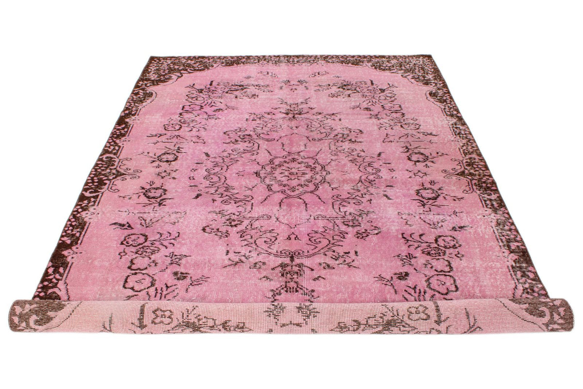 6x9 Pink and Brown Turkish Overdyed Rug