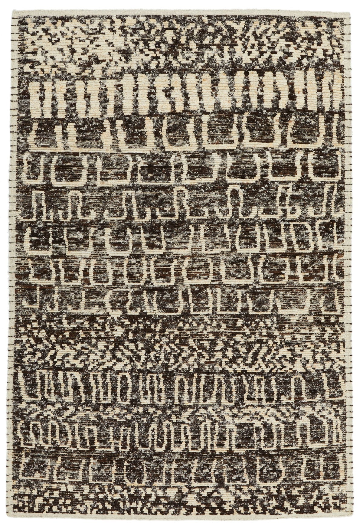 6x9 Ivory and Brown Anatolian Tribal Rug
