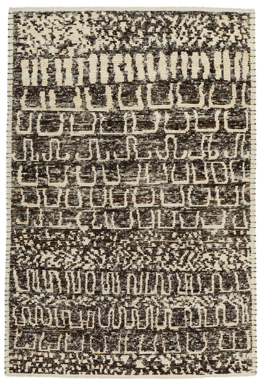 6x9 Ivory and Brown Anatolian Tribal Rug