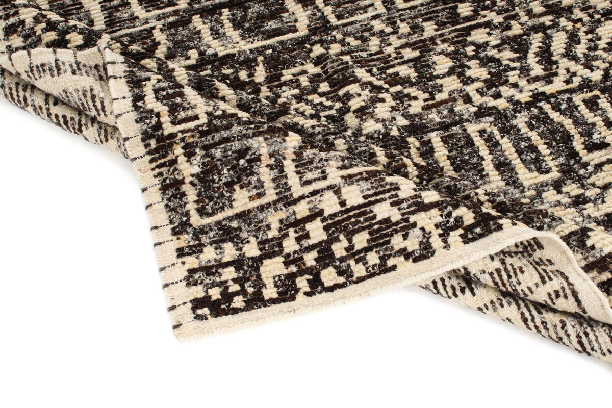 6x9 Ivory and Brown Anatolian Tribal Rug