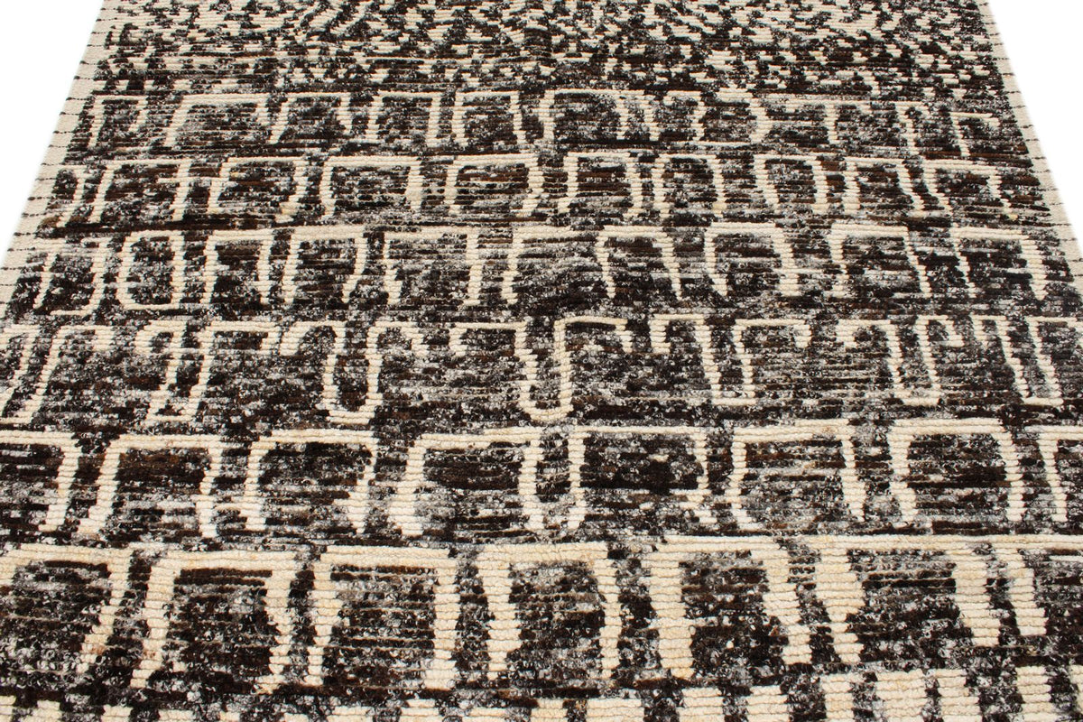 6x9 Ivory and Brown Anatolian Tribal Rug