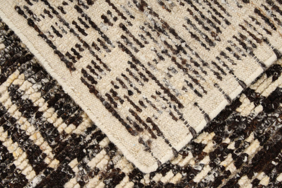 6x9 Ivory and Brown Anatolian Tribal Rug