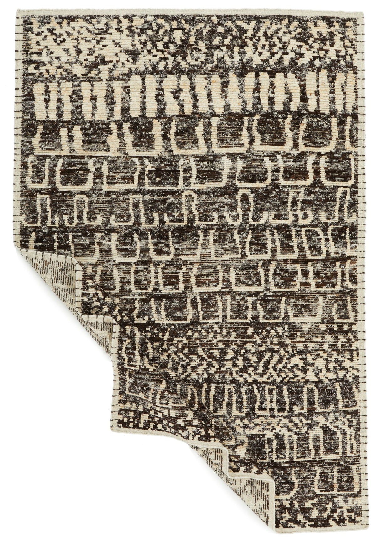 6x9 Ivory and Brown Anatolian Tribal Rug