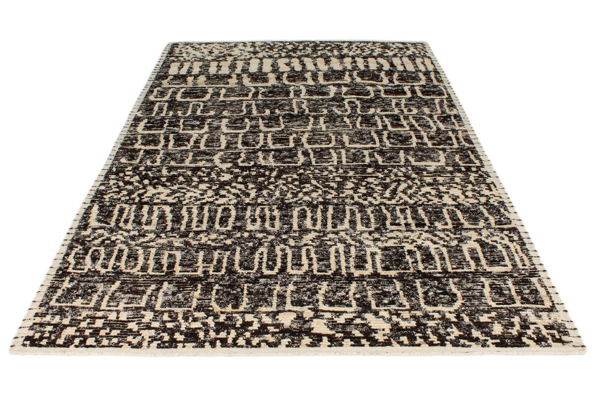 6x9 Ivory and Brown Anatolian Tribal Rug
