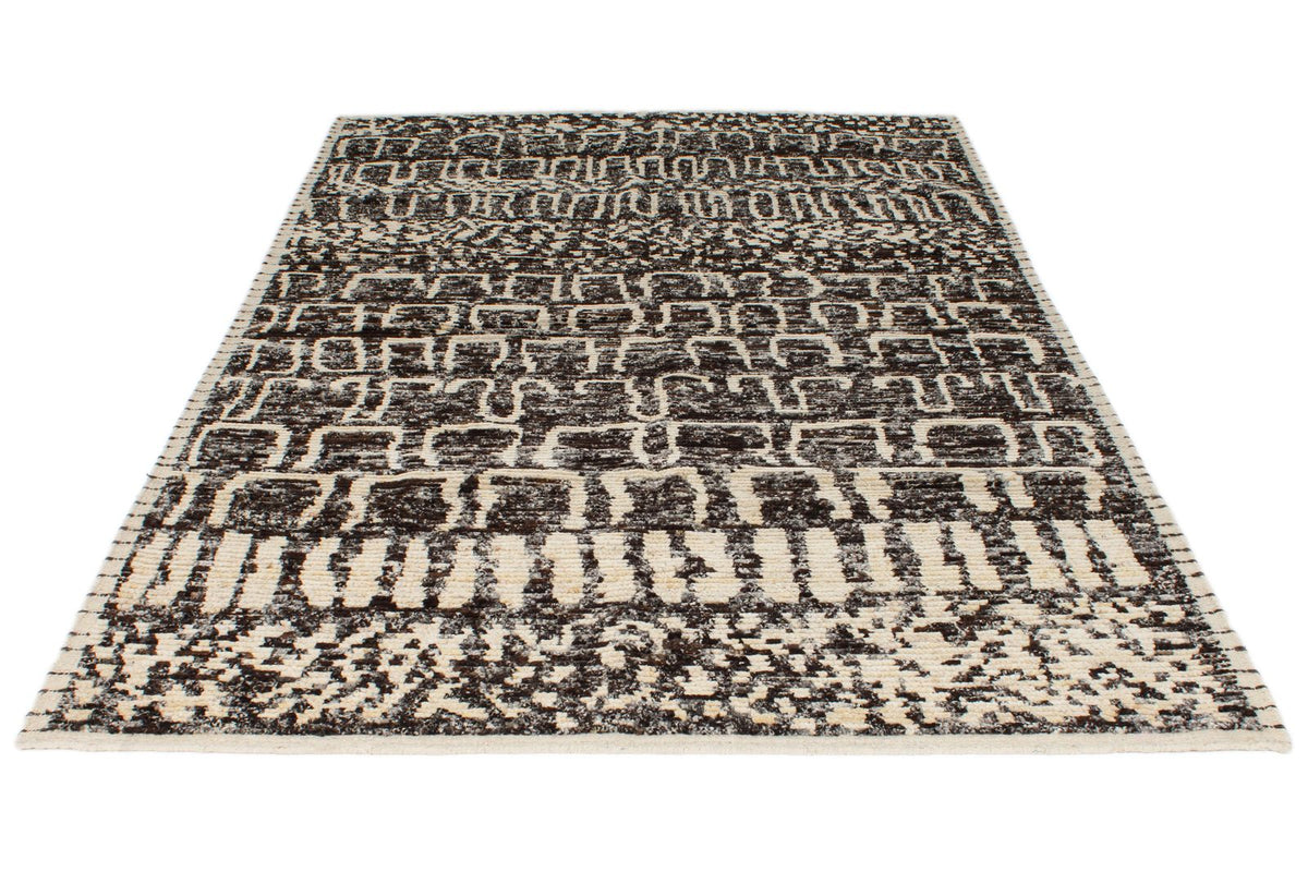 6x9 Ivory and Brown Anatolian Tribal Rug