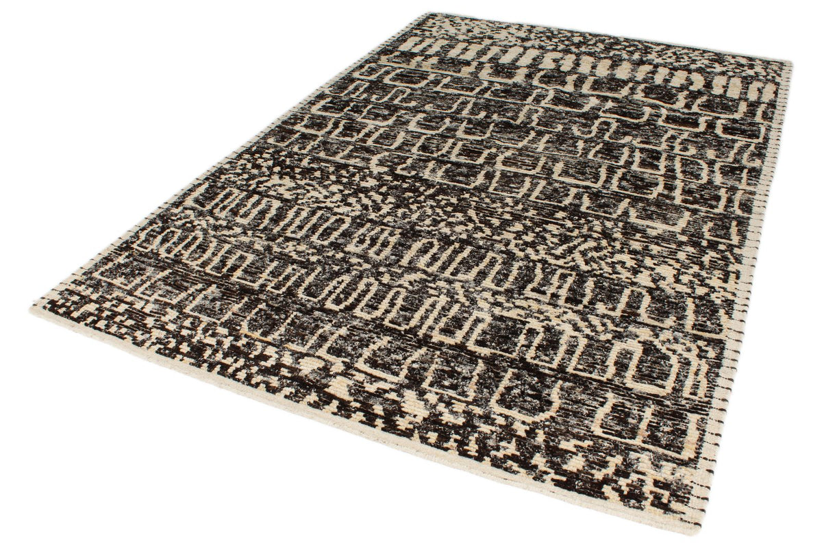 6x9 Ivory and Brown Anatolian Tribal Rug