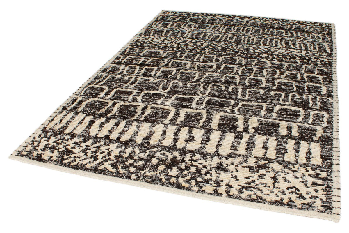 6x9 Ivory and Brown Anatolian Tribal Rug