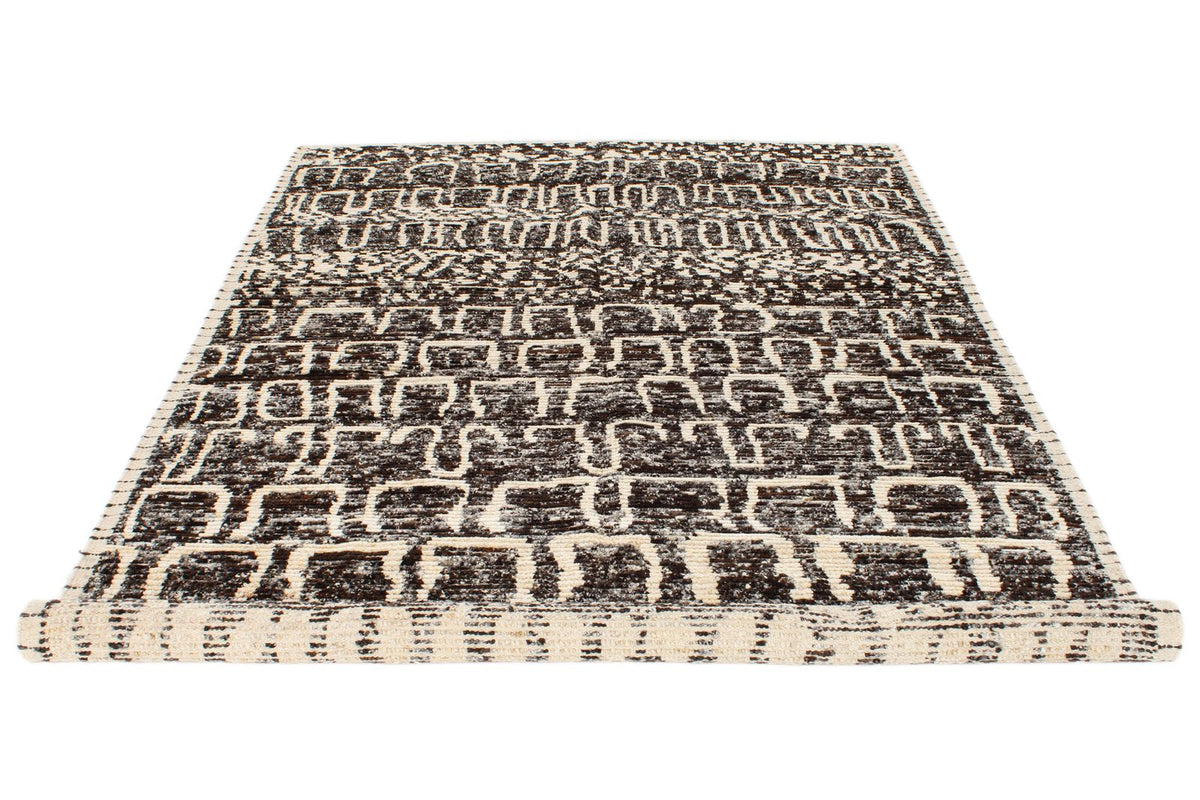 6x9 Ivory and Brown Anatolian Tribal Rug