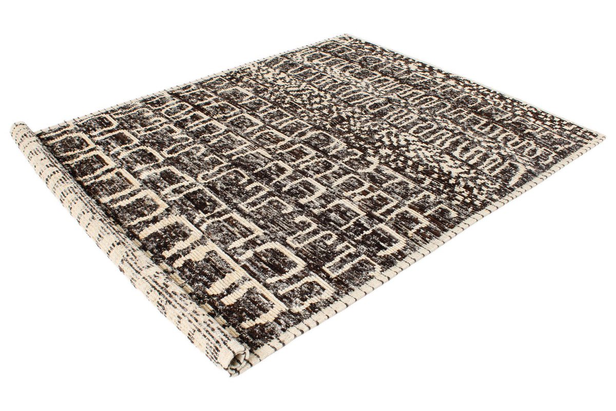 6x9 Ivory and Brown Anatolian Tribal Rug