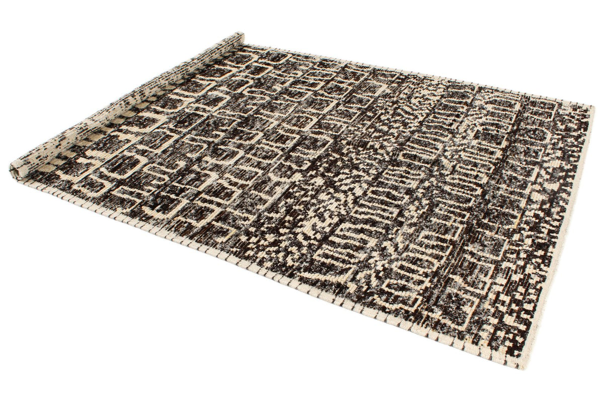 6x9 Ivory and Brown Anatolian Tribal Rug
