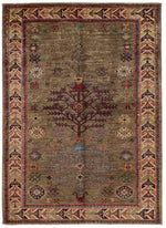 4x6 Brown and Ivory Kazak Tribal Rug