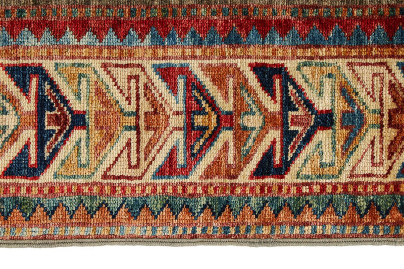 4x6 Brown and Ivory Kazak Tribal Rug