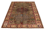 4x6 Brown and Ivory Kazak Tribal Rug