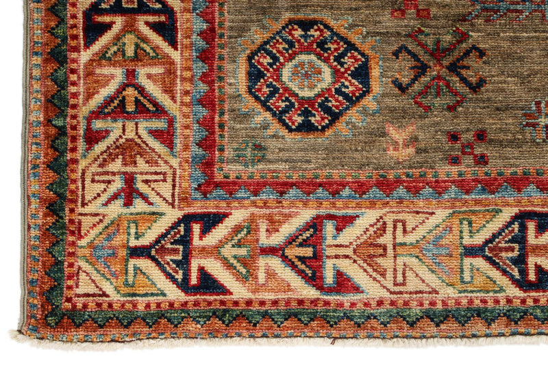 4x6 Brown and Ivory Kazak Tribal Rug