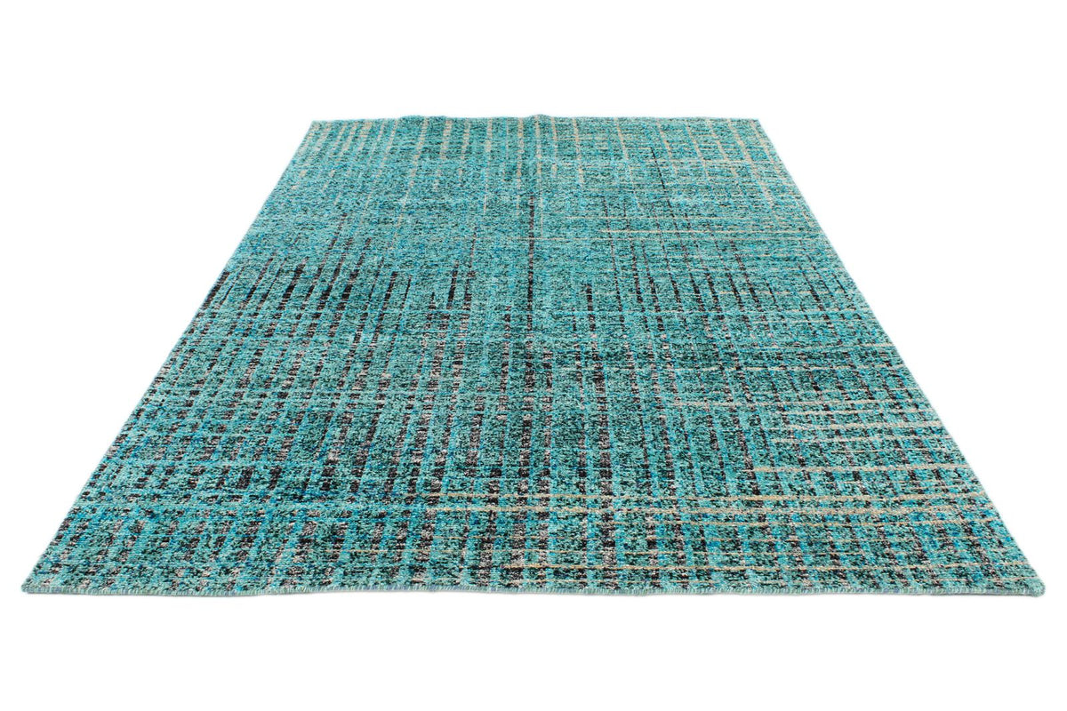7x10 Blue and Multicolor Modern Contemporary Rug