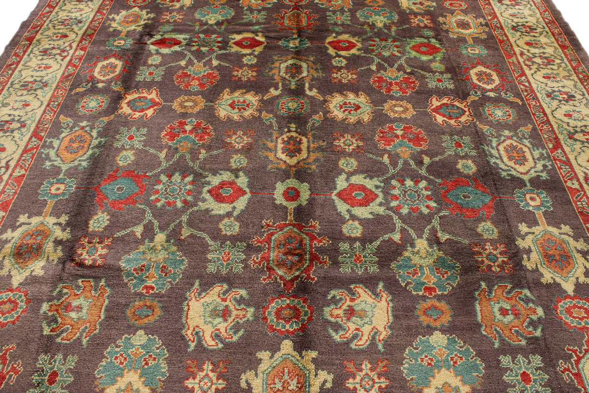 9x12 Purple and Ivory Turkish Oushak Rug
