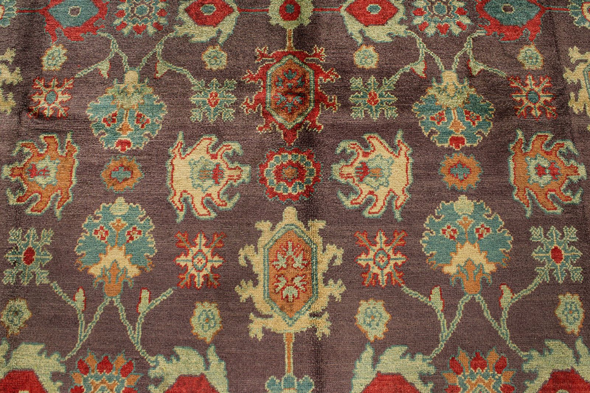 9x12 Purple and Ivory Turkish Oushak Rug