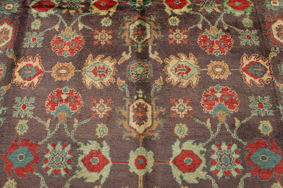 9x12 Purple and Ivory Turkish Oushak Rug
