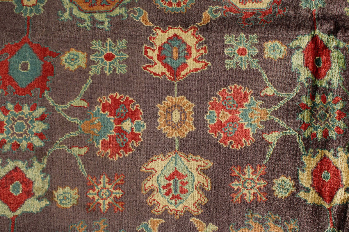 9x12 Purple and Ivory Turkish Oushak Rug