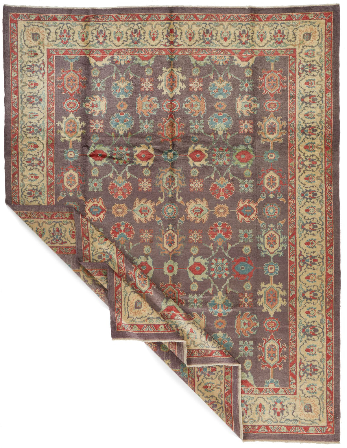 9x12 Purple and Ivory Turkish Oushak Rug