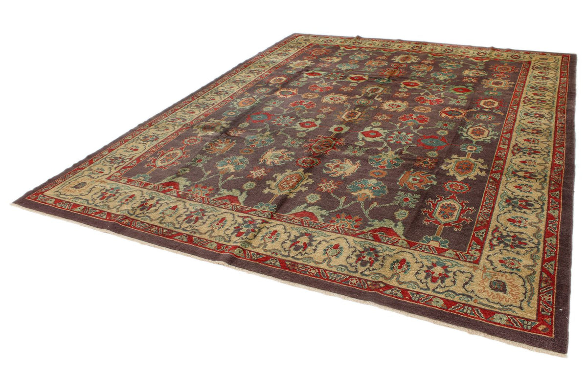 9x12 Purple and Ivory Turkish Oushak Rug