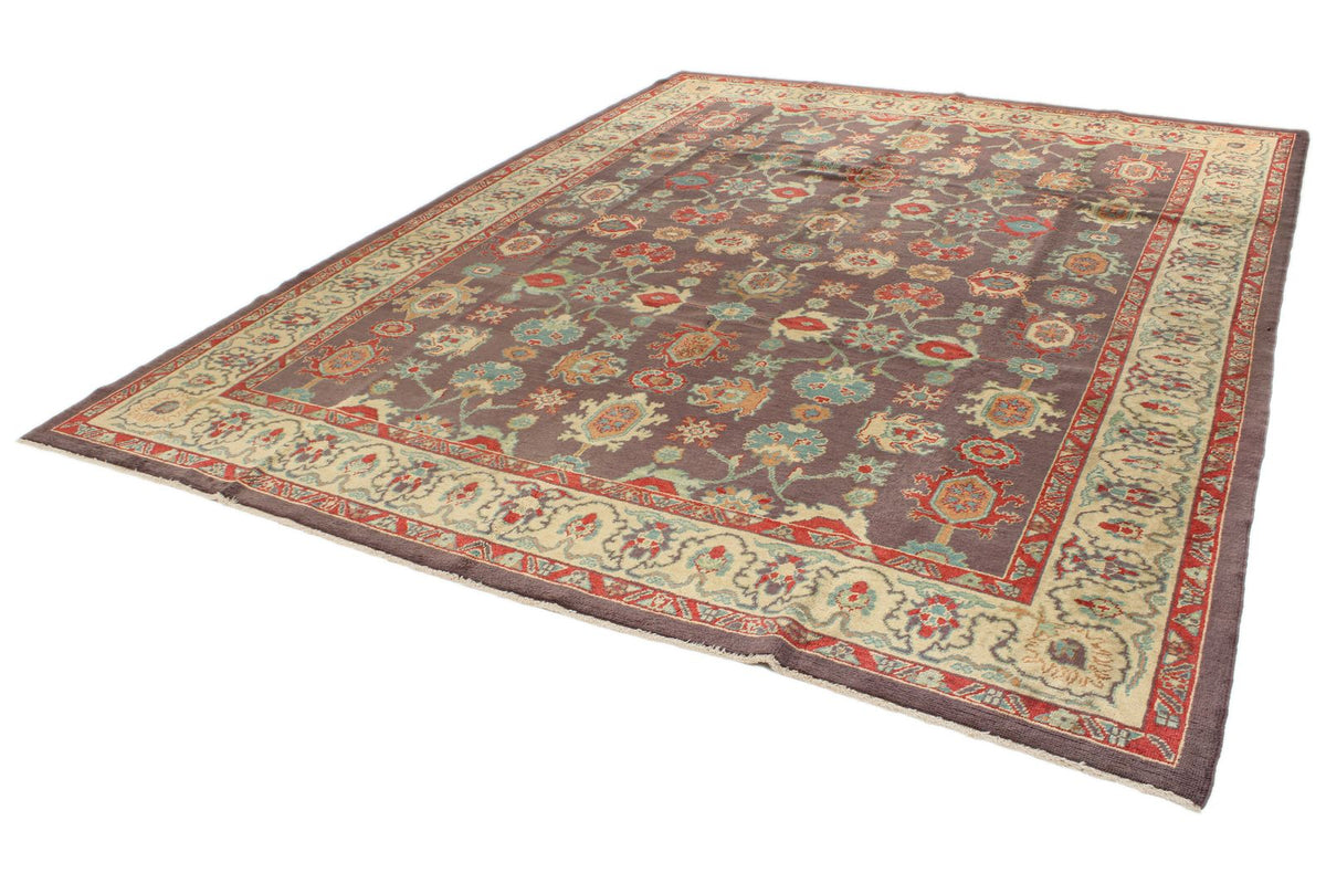 9x12 Purple and Ivory Turkish Oushak Rug