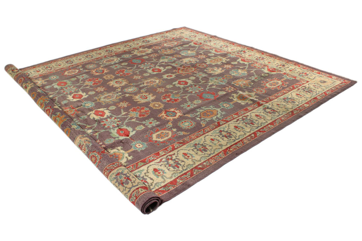 9x12 Purple and Ivory Turkish Oushak Rug