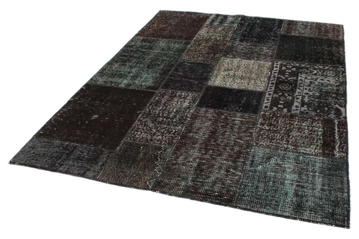 6x8 Black and Gray Turkish Overdyed Rug