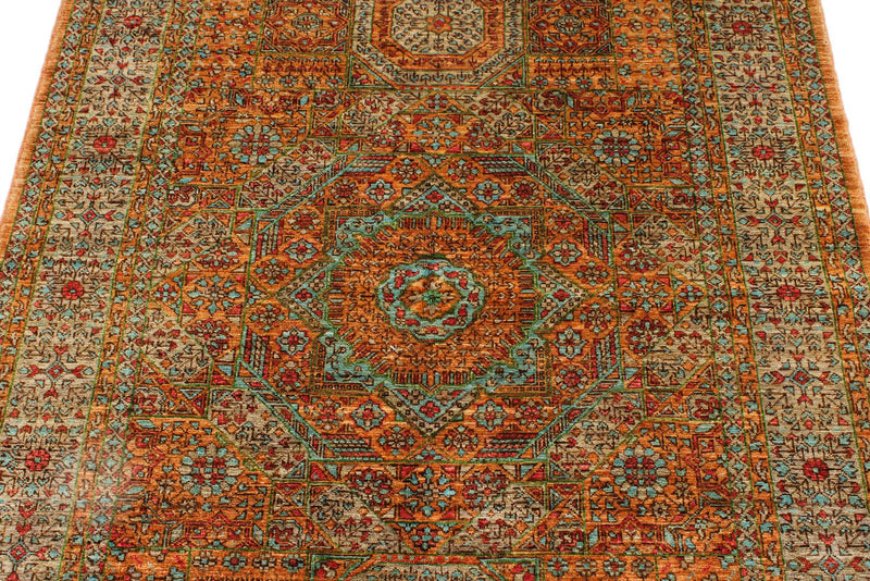 4x6 Brown and Multicolor Turkish Tribal Rug