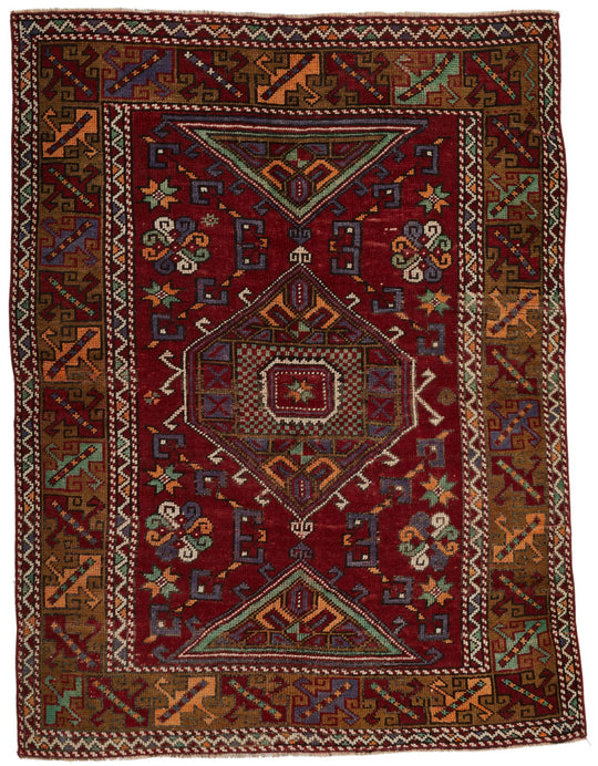4x6 Red and Multicolor Anatolian Turkish Tribal Rug