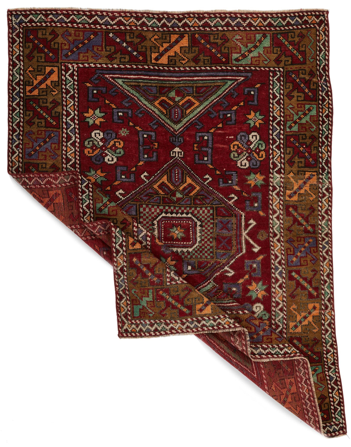 4x6 Red and Multicolor Anatolian Turkish Tribal Rug